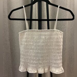 American Eagle Outfitters Cream Smocked Peplum Tank Top - Size Small